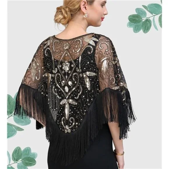 1920S Shawl Wraps Black-4